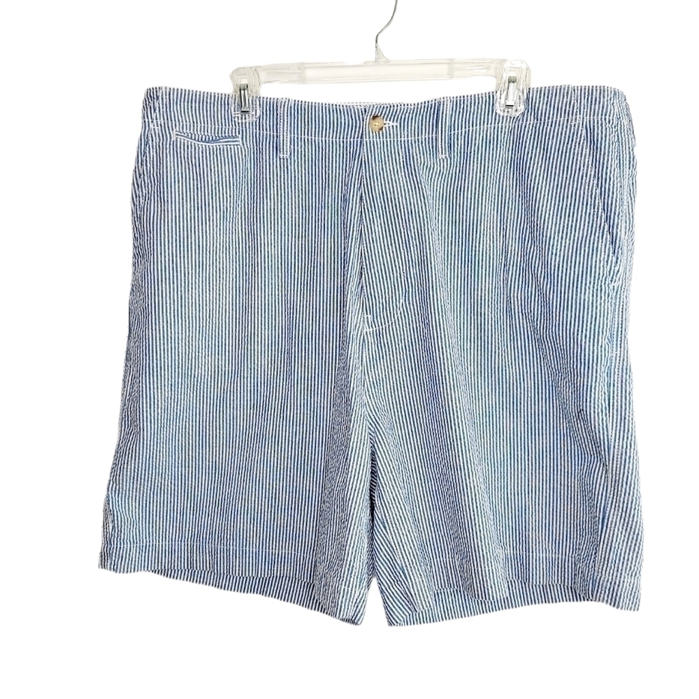Bass Mens Seersucker Size 40 Golf Shorts Blue Striped 100%Cotton Breathable EUC